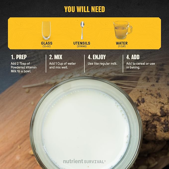 Nutrient Survival Vitamin Powdered Milk (4 Cans, 200 Servings), Freeze Dried Prepper Supplies & Emergency Food Supply, 21 Essential Nutrients, Soy & Gluten Free, Shelf Stable Up to 25 Years