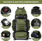 90L Hiking Backpack, Camping Travel Backpack with Rain Cover Lightweight Travel Daypack for Climbing Camping Touring (Green)