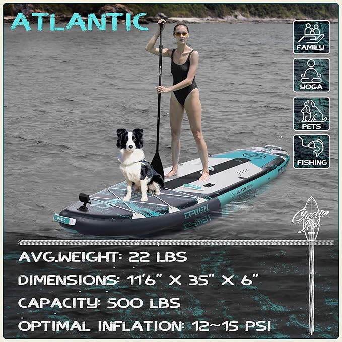 UPWELL 10'6"/11'/11'6" Inflatable Paddle Board, Stand Up Paddlboard for Youth & Adults, Stable Design, Premium SUP Accessories, Backpack, Leash, Hand Pump, Fins