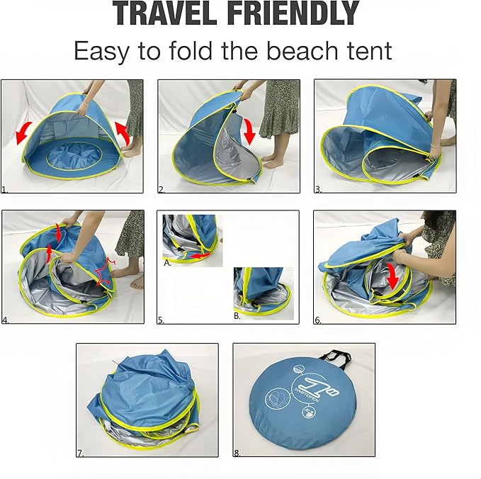 PandaEar Baby Beach Tent with Pool, Pop Up Sun Shelter for Infant Toddlers, Portable UV Protection Shade with Carry Bag for Outdoor Travel, Camping