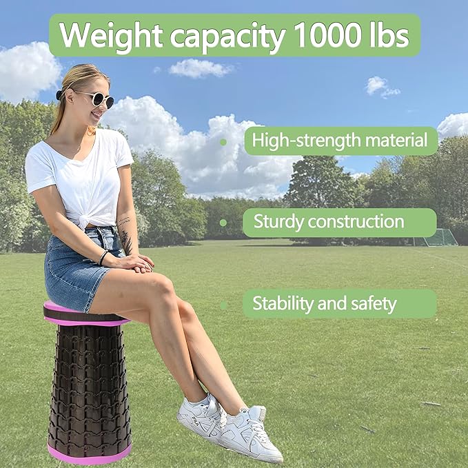 ALEVMOOM 2025 Upgraded XXL Collapsible Stool with Cushion 19.7",1000lbs Max Weight,Wider & Taller Pop Up Seat, Heavy Duty Portable Retractable Folding Chair or Travel Foot Rest for Camping & Outdoors