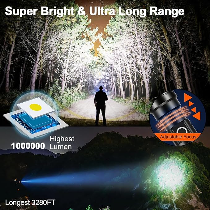 PHIXTON Rechargeable Flashlights 2000 High Lumens Long Range 3280 FT, Super Bright USB C LED Flashlight Long Lasting 15 Hours, Powerful Multifunctional Strong Flash Lights, for Camping