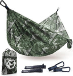Foxelli Camping Hammock - Lightweight Portable Hammock, Easy Setup with Tree-Friendly Ropes & Steel Carabiners, Heavy Duty Parachute Nylon for Indoors and Outdoors