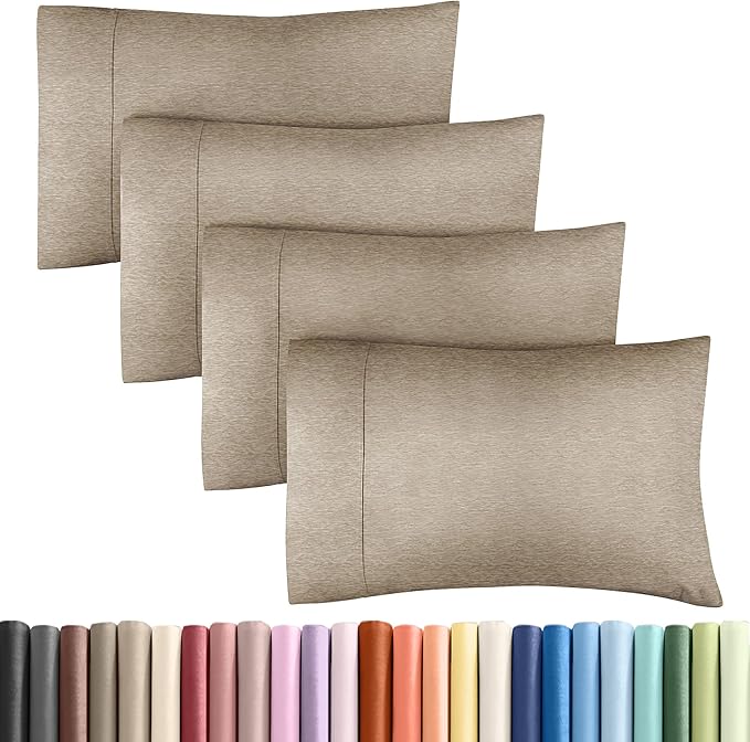 Pillowcases - Ultra Soft Hotel Quality Pillowcase Covers - Comfy, Cozy & Wrinkle Free - Shrinkage and Fade Resistant - Machine Washable Pillow Protectors - (Queen, Heathered Beige, 4 Piece Set)