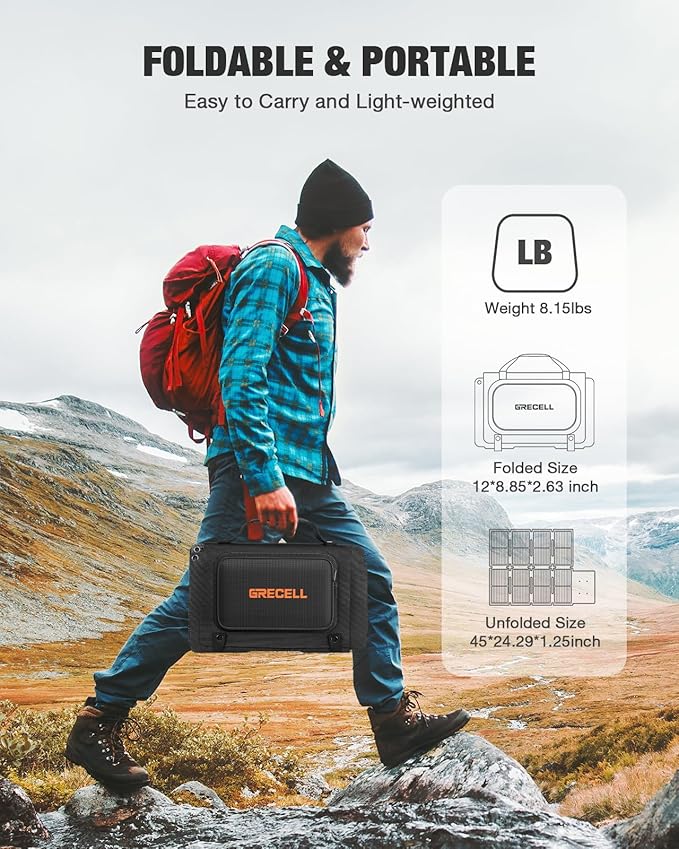 GRECELL 80W Foldable Solar Panel, Portable Solar Charger with USB-A and USB-C QC3.0 (18W) IP67 Waterproof Outdoor Cell Phone Solar Charger for Power Banks Tablets Small Power Station