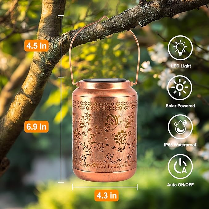 Solar Lanterns Outdoor Waterproof, Butterfly Garden Decor for Yard Porch Lawn Patio Pathway, Hanging Solar Lights Birthday Gifts for Women Mom Grandma Sister Friend