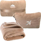 BlueHills Travel Blanket Pillow in Mini Soft Case Premium Plush Airplane Blanket Compact Luggage Belt and Backpack Clip Warm Plane Pillows Traveling Gifts Packable - Beige M06