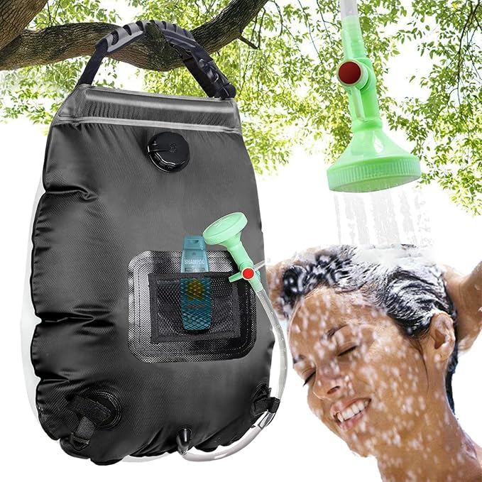 Solar Shower Bag | 5 Gal/20L Solar Heating Camping Shower Bag | Removable Hose | On-Off Switchable Shower Head | Ducha Portatil | Traveling Shower | Portable Shower for Beach Swimming, Hiking