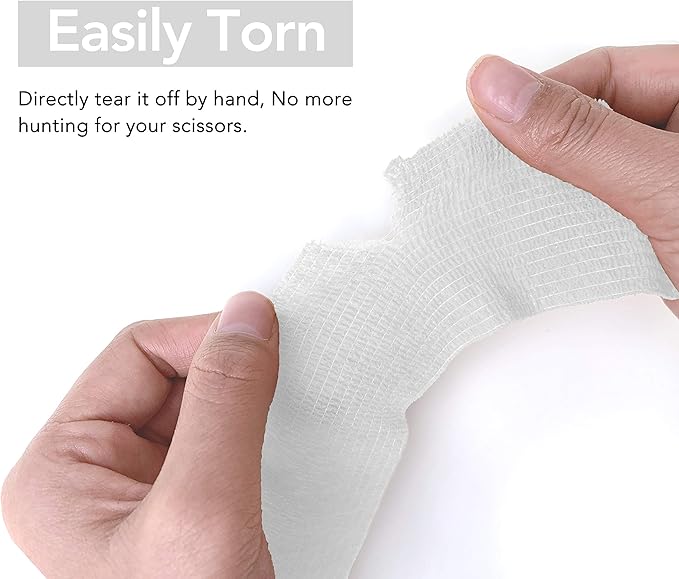 RISEN Cohesive Bandage 2” x 5 Yards, 6 Rolls, Self Adherent Wrap Medical Tape, Adhesive Flexible Breathable First Aid Gauze Ideal for Stretch Athletic