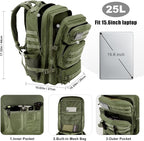 Military Tactical Backpack 25L Day Backpack for Men Molle Army 3 Days Assault Pack Bug Out Bag Water Resistant and Heavy Duty Hiking Treeking Rucksack - Dark Green
