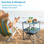 Folding Beach Table, Camping Table for Sand with Insulated Cooler Storage & 4 Cup Holders, Portable Pop Up Picnic Table, Lightweight Side Table for Outdoor