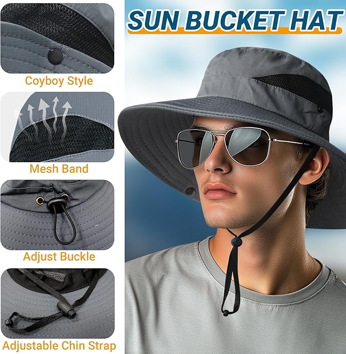 NPQQUAN Sun Hats for Men Women with Neck Flap UPF 50+ UV Protection Wide Brim Bucket Hat Safari Hiking Fishing Hats