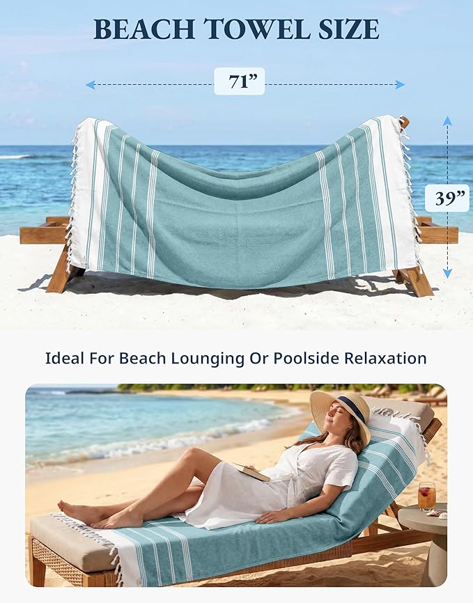 LANE LINEN 12 Pack Oversized Beach Towels – Pre-Washed, Quick Dry, Lightweight Travel Pool Towels for Adults, 39"x71" – Oceanic Twelve
