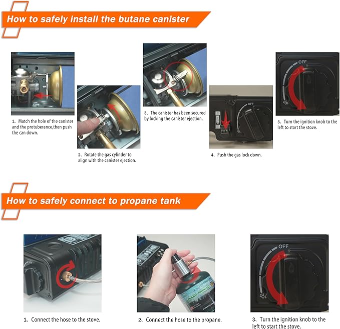 Dual Fuel Camp Stove with Windblocker, Propane or Butane Stove10000 BTU With Propane Adapter Hose and Carrying Case Propane Stove for Camping,Gas Portable Stove for Huting, Hiking（Fuel not included）