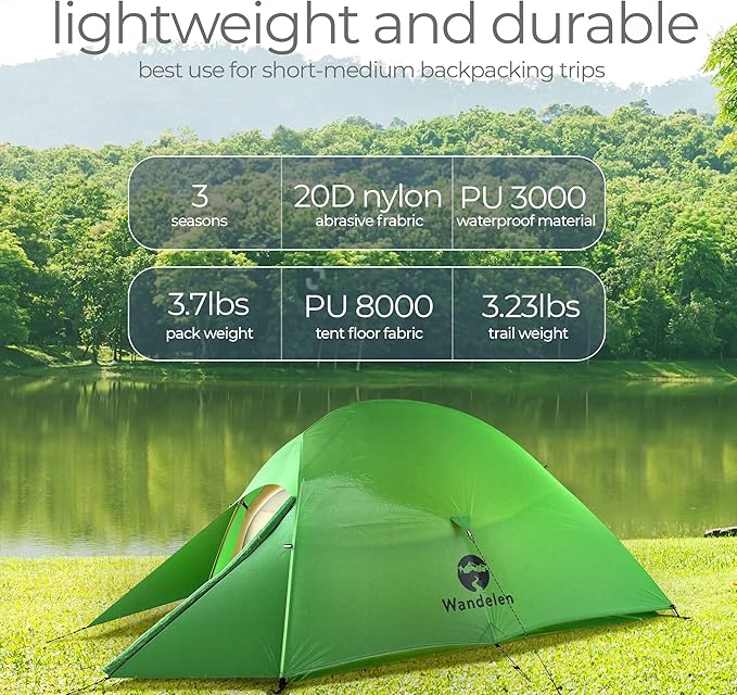 Appalachian Lightweight Backpacking Tent - Easy Setup, 2 Person 3 Season Ultralight Tent with Footprint Waterproof, Windproof, Double Layer Outdoor Tent for Camping Hunting Hiking.