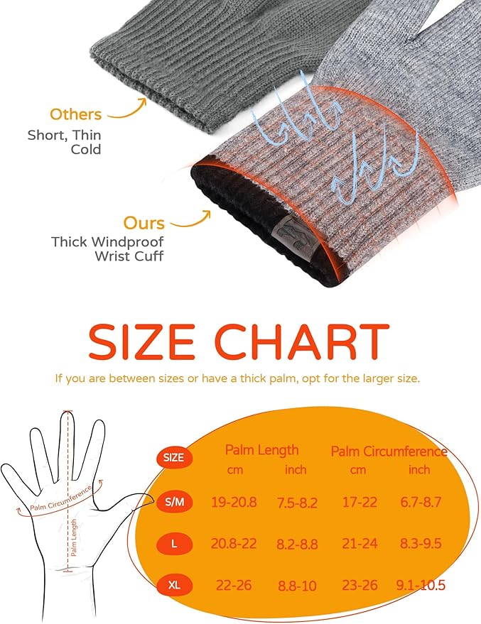 Merino Wool Gloves for Women Men, Touch Screen Warm Glove Liners Thermal Soft Knit Lining for Winter Running Hiking