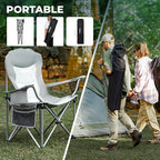 FUNDANGO Folding Camping Chair Heavy Duty, Oversized 440 Lbs Support Outdoor Camp Chairs with Lumbar Support & Cooler Pocket for Fishing Backyard Sports Beach Garden (Grey)