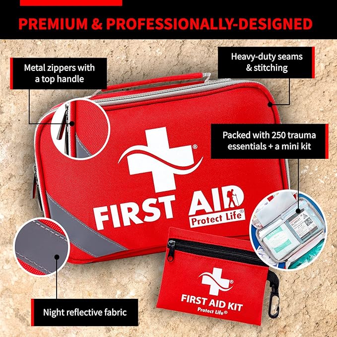 Protect Life Survival First Aid Kit for Home/Business, Camping Survival Kits | Mini Travel First Aid Kit | Camping Equipment | Small Kits for Car | Outdoor Emergency Survivals Pack - 250pcs