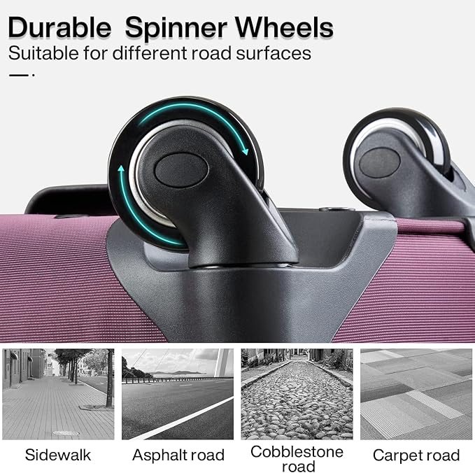 Hanke 20/28 Inch 2 Piece Luggage Sets with Spinner Wheels Expandable Luggage Large Suitcases with Wheels Lightweight Travel Luggage Rolling Suitcase with Lock Softside Checked Luggage.(Purple)