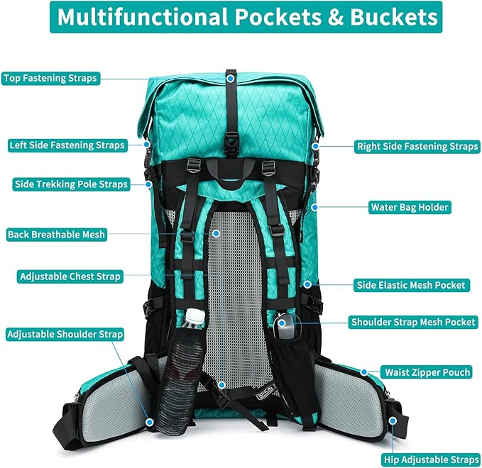 Hiking Backpack,40L to 50L Extra Large Capacity Hiking Bag,Internal Frame Camping Backpack,Upgraded X-PAC Lightweight Sport Daypack Travel Backpack Fit For Mountain Climbing Camping(Peacock Green)