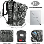 Military Tactical Backpack 25L Day Backpack for Men Molle Army 3 Days Assault Pack Bug Out Bag Water Resistant and Heavy Duty Hiking Treeking Rucksack - Black Digital Camo