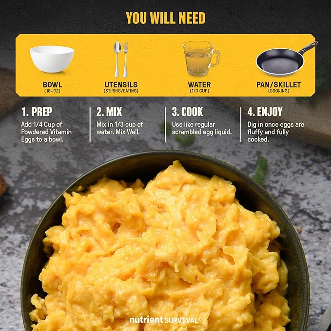 70 Egg Equivalent Nutrient Survival Vitamin Powdered Eggs Blend, Freeze Dried Prepper Supplies & Emergency Food Supply, 33 Essential Nutrients, Gluten Free, Shelf Stable Up to 25 Years Cage Free