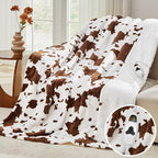 Cow Print Heated Electric Blanket Twin Size,62X84 Brown Heating Blanket with 10 Heats Levels & 8 Hours Auto Off,Highland Cow Fleece Sherpa Blankets Warmer Gifts for Women Adults Couch,Washable,ETL