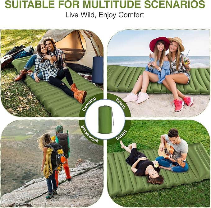 Sleeping Pad for Camping, 5" Extra-Thick Camping Mat with Pillow Built-in Foot Pump, Ultralight Inflatable Sleeping Mat for Camping, Backpacking, Hiking, Camp Tent