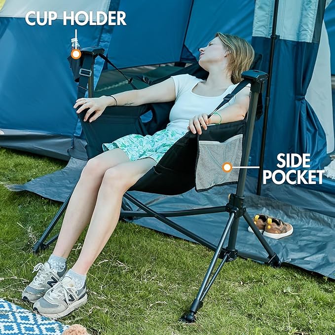 Portal Hammock Camping Chair, Portable Outdoor Swinging Chairs, Rocking Chair for Adults with Adjustable Back and Height for Lawn, Backyard, Patio, Supports 400 lbs, Mesh High Back, Black, 2 Pack