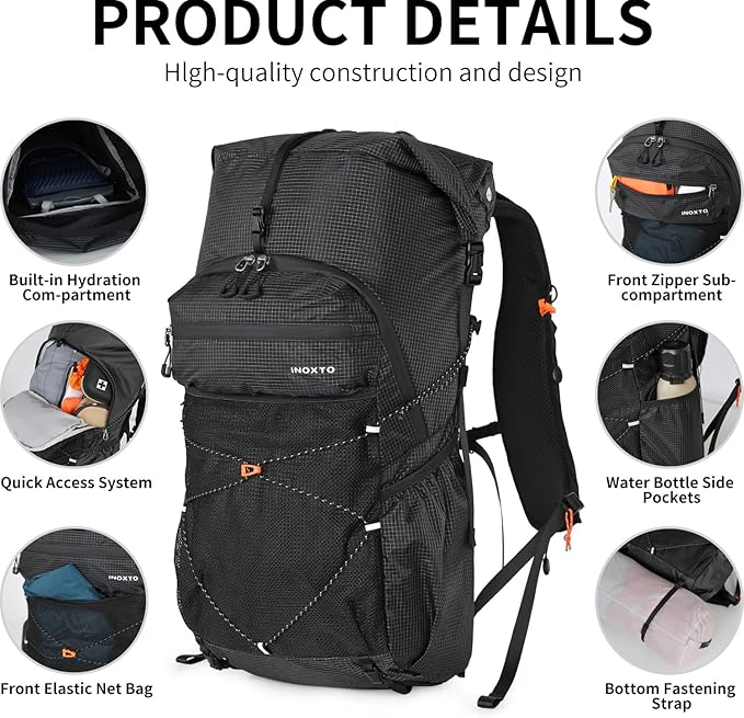 Hiking Backpack for Men and Women, 30L Waterproof Camping Backpack with 3L Water Bladder and Rain Cover, Lightweight Outdoor Sport Travel Daypack Rucksack for Climbing Cycling (Black)