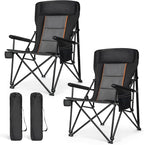 LET'S CAMP Oversized Camping Chairs 29.52" High Back Heavy Duty Lawn Chair Support 500LBS, Portable Collapsible Chair with Cup Holder, Side Pocket,2 Pack(Black)