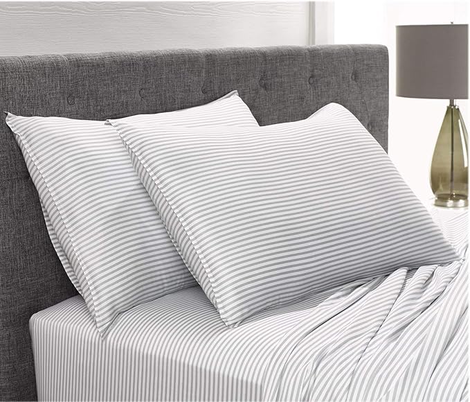 Twin Sheets by Pure Bamboo, Genuine 100% Organic Viscose Derived from Bamboo Bed Sheet Set, Luxuriously Soft & Cooling, Double Stitching, Lifetime Quality Promise (Twin, Stripes)
