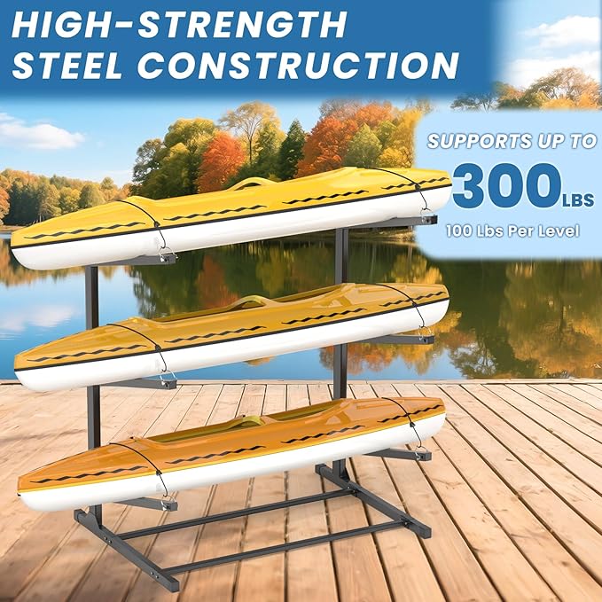 Kayak Storage Rack, Heavy-Duty Freestanding Kayak Racks for outdoor and Indoor storage, Kayak Stand for Garage, Rust-Proof Powder Coated Steel Kayak Holder for Canoes, Surfboards, Paddleboards,