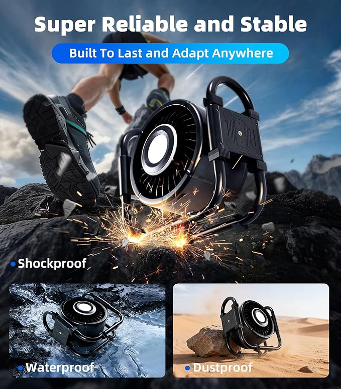 Portable Outdoor Oscillating Fan,6-Speed Oscillating Fan & 3-Speed Light,16000mAh Battery Powered Fan(24Hrs),For Indoor,Outdoor,Camping,Tent,Travel,Fishing,Jobsite,Gifts for Men Dad Him