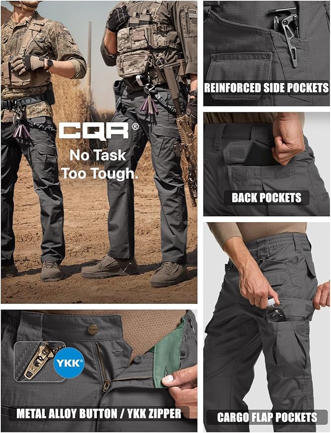 CQR Men's Tactical Pants, Water Resistant Ripstop Cargo Pants, Lightweight EDC Work Hiking Pants, Outdoor Apparel