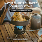 Naturehike Camping Gas Stove for IGT Table, Portable Isobutane Stove with Storage Bag & Foldable Brackets, 3 Burners Camp Stove for Outdoor Car Camping Cooking Tailgating