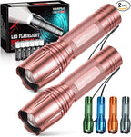 WdtPro LED Flashlight High Lumens SR2000 Pro, 2 Pack Brighter Tactical Flashlights with 5 Modes & Zoomable, Powerful Mini Flash Light for Emergency, Camping, Hiking (Pink)