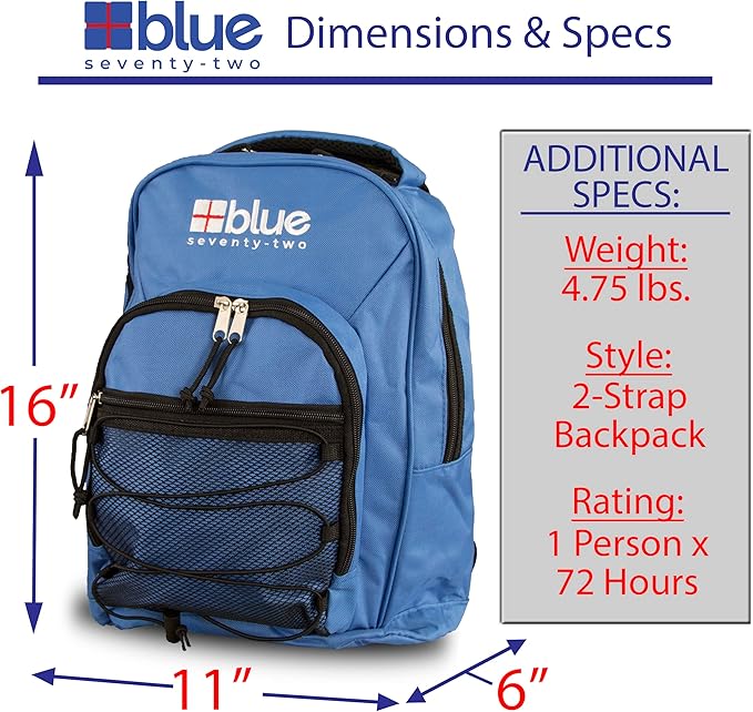 Blue Coolers Blue Seventy-Two | 72 Hour Emergency Backpack Survival Kit for 1 Person | Survival Kit for Wildfires, Earthquakes, Tornado, Hurricane, and Other Emergencies…