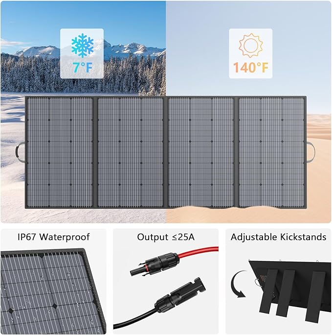 400W Portable Solar Panel, IP67 Waterproof Foldable Solar Charger, High 23.5% Efficiency for Outdoor Camping, Portable Power Station, RV