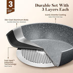 Kitchen Academy Granite Nonstick Cookware Set - 17 Piece Gray Cooking Pans Set, Induction Pots and Pans Set Non Stick, PFOA & PFOS Free.