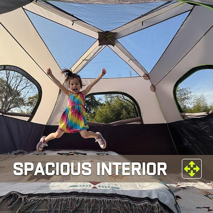 4/6/8 Person Instant Tent, Waterproof Pop Up Tents for Camping with Rainfly, 60 Seconds Easy Setup, Automatic Cabin Tent for Family Camping with Expandable Carry Bag & Upgraded Ventilation