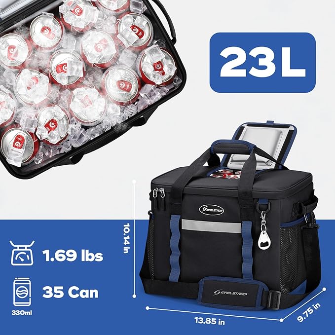 Maelstrom Collapsible Soft Cooler Bag, 24/30/60/75 Cans Beach Cooler, Ice Chest, Leakproof & Portable for Beach, Camping, Road Trips & Grocery Shopping