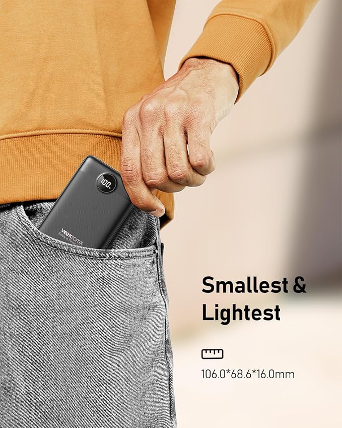 VEEKTOMX Small Portable Charger, Mini Power Bank 10000mAh, PD 22.5W Fast Charging USB-C Battery Bank, Travel Essentials Dual Voltage External Portable Powerbank for iPhone/Samsung/Google Pixel, Black