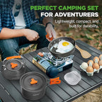 NutriChef Camping Cookware Set - Lightweight Nonstick Pots, Pans, Utensils, Bowls, Cutlery, and Cleaning Tools with Mesh Bag, Foldable Handles, Compact Outdoor Cooking Gear for Hiking & Travel (Grey)