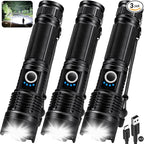 KINGCAESAR 3 Pack Flashlights 90,000High Lumens - Super Bright Rechargeable Flashlight with 5 Light Modes, IPX7 Waterproof Powerful LED Flash Light for Home, Camping