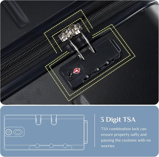 OLIXIS 3-Piece Luggage Set, Carry On Suitcases with Spinner Wheels, Expandable Travel Luggage with TSA Approved Lock & ABS Hard Shell, Black, 20/24/28 Inch