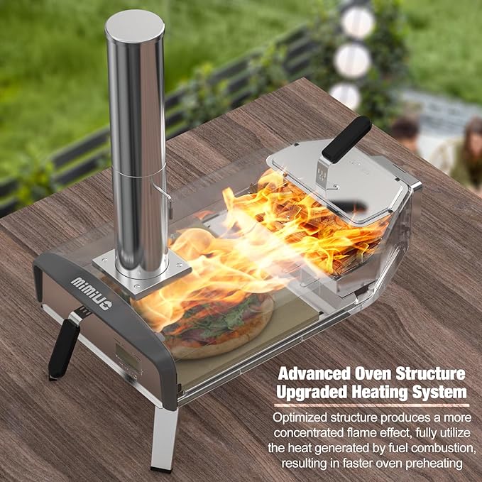 Outdoor Pizza Oven 12“ Wood Charcoal Fired Pizza Oven with Square Pizza Stone, Portable Pizza Stove for Outside Backyard Camping Picnics