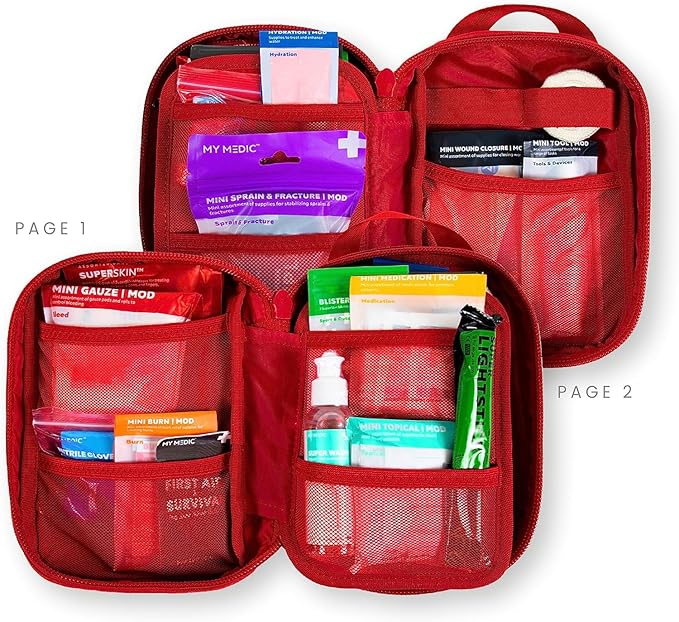 My Medic MyFak Mini Pro First Aid Kit - Small and Lightweight for Camping Hiking and Backpacking - 70 Items IFAK with Tourniquet - HSA/FSA Great for Travel - Red