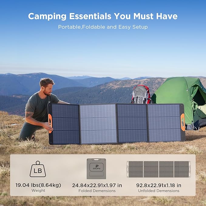 220 Watt Portable Solar Panel for Power Station,Hurricane Preparedness Items,18.6V Foldable Solar Charger with Solar Cable 23.5% High Efficiency IP67 Waterproof 4 Kickstands for Camping RV Trip