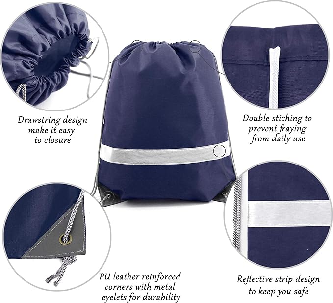 BeeGreen 20 Pieces Navy Blue Drawstring Backpack Bags Wholesale, Reflective String Bag DIY for Women and Men